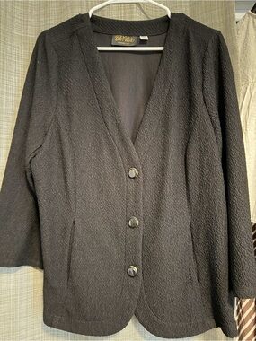 Bob Mackie Black Textured V-Neck Button Cardigan